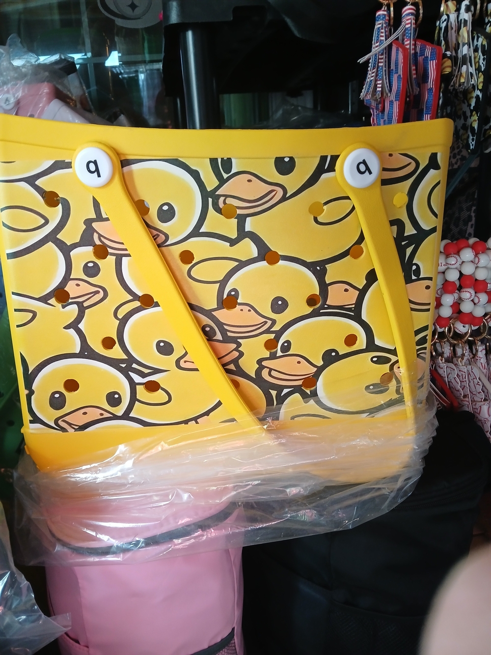 Yellow Duck Print Tote Medium Bogg like bag.